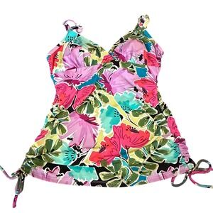 Reel Solutions by Island Escape Floral Tankini Top Women Size 10 Multicolor Swim